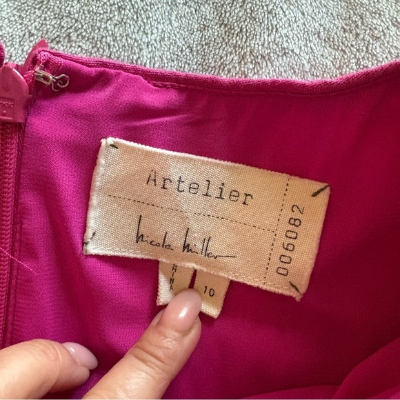 Nicole Miller Stretch Linen Pink Berry Tuck Sleeveless Dress - Picture 9 of 10